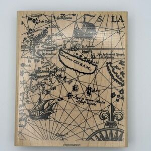 Stampin Up Old World Map Wood Mounted Rubber Stamp Vintage Nautical 1998